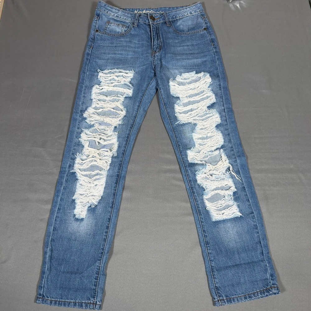 Machine Nouvelle‎ Mode Women's Distressed Straight Leg Jeans Blue Ripped Size 26